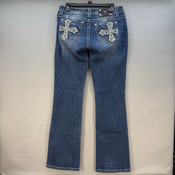 Miss Me Jeans Women's 29x34 (8) Blue Relaxed Boot Cut Crosses Western Bling - Picture 3 of 15